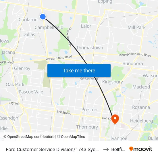 Ford Customer Service Division/1743 Sydney Rd to Bellfield map