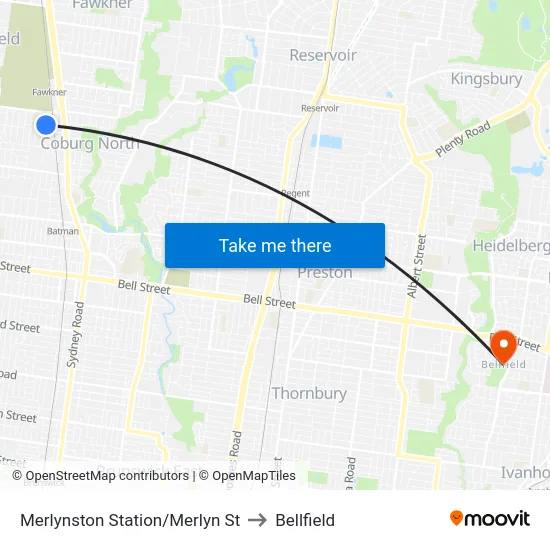 Merlynston Station/Merlyn St to Bellfield map