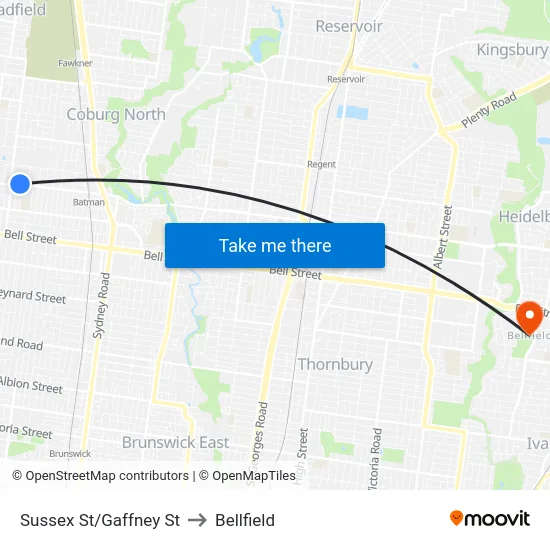 Sussex St/Gaffney St to Bellfield map