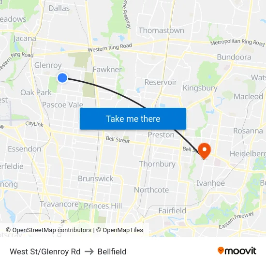 West St/Glenroy Rd to Bellfield map
