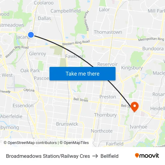 Broadmeadows Station/Railway Cres to Bellfield map
