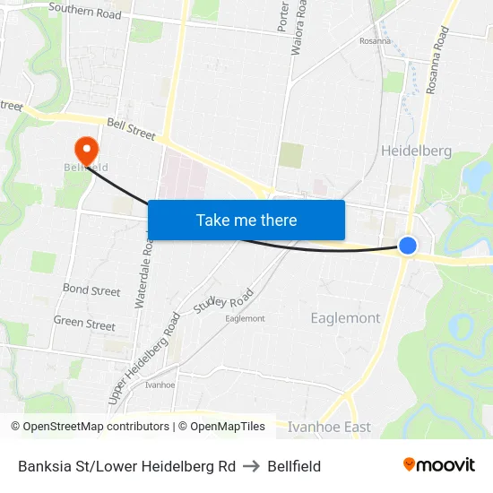 Banksia St/Lower Heidelberg Rd to Bellfield map