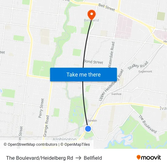 The Boulevard/Heidelberg Rd to Bellfield map