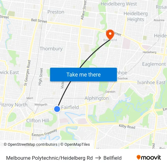 Melbourne Polytechnic/Heidelberg Rd to Bellfield map