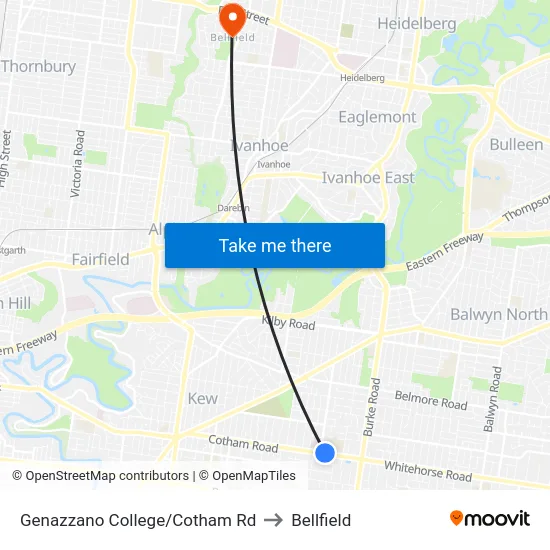 Genazzano College/Cotham Rd to Bellfield map