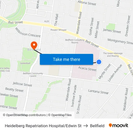 Heidelberg Repatriation Hospital/Edwin St to Bellfield map