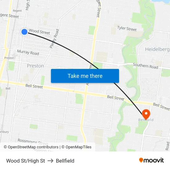 Wood St/High St to Bellfield map