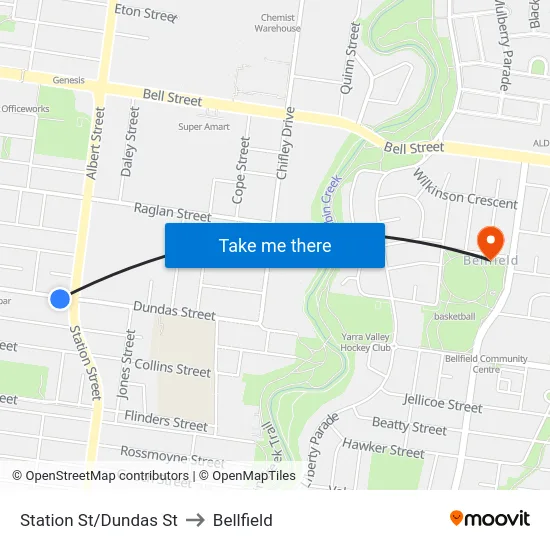 Station St/Dundas St to Bellfield map