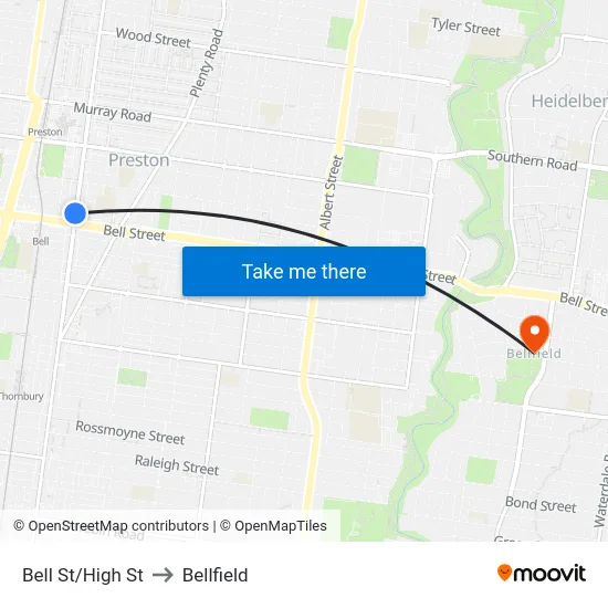 Bell St/High St to Bellfield map