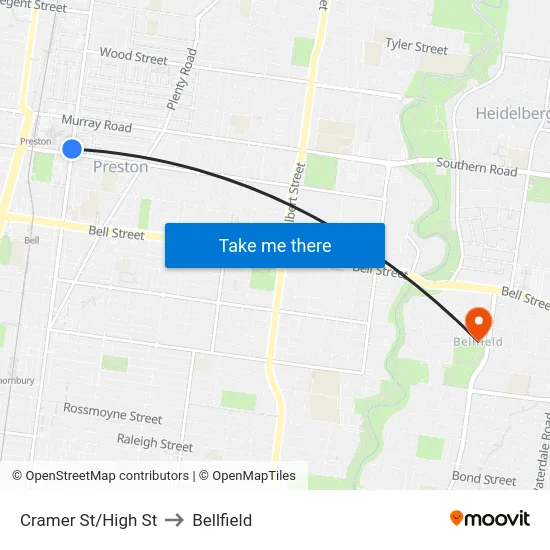 Cramer St/High St to Bellfield map