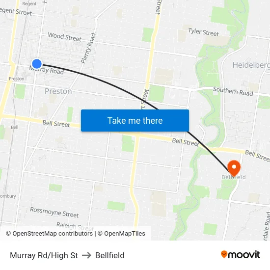 Murray Rd/High St to Bellfield map