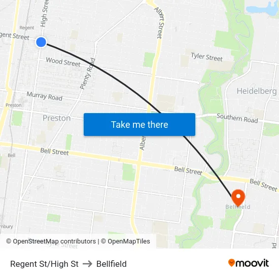 Regent St/High St to Bellfield map
