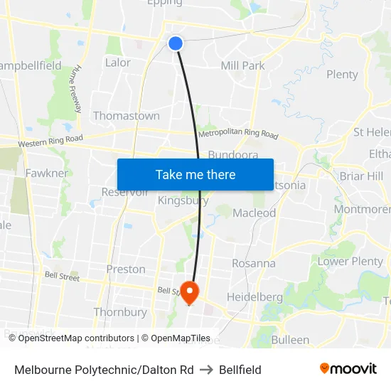 Melbourne Polytechnic/Dalton Rd to Bellfield map