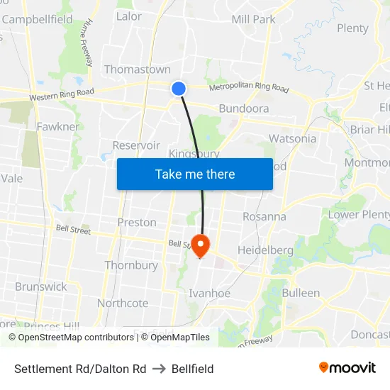 Settlement Rd/Dalton Rd to Bellfield map