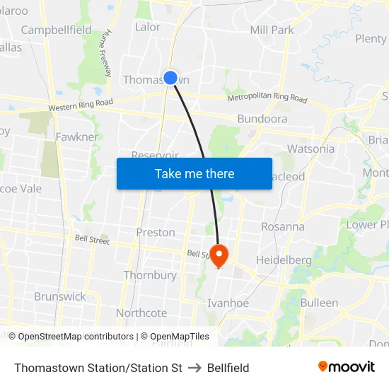 Thomastown Station/Station St to Bellfield map