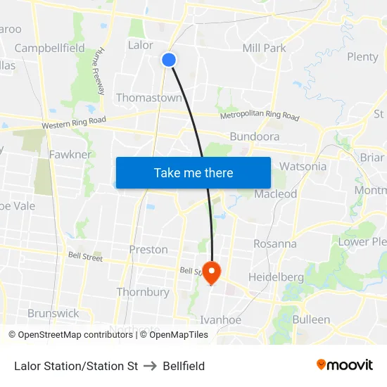 Lalor Station/Station St to Bellfield map