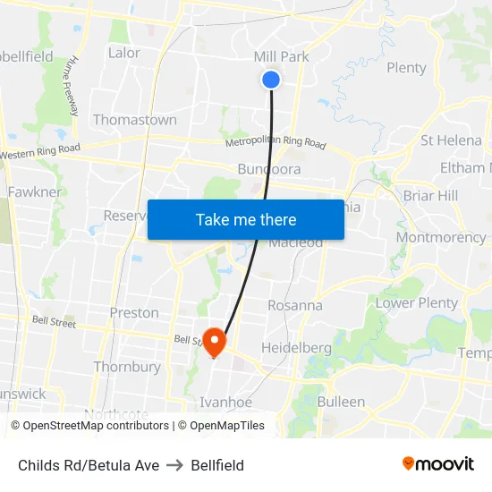 Childs Rd/Betula Ave to Bellfield map