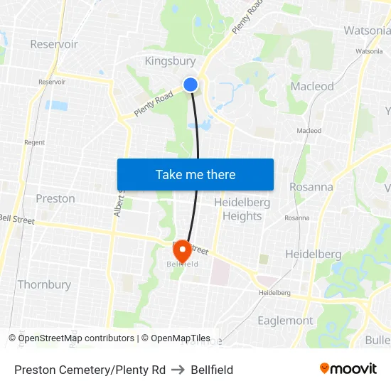 Preston Cemetery/Plenty Rd to Bellfield map