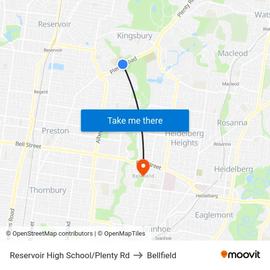 Reservoir High School/Plenty Rd to Bellfield map