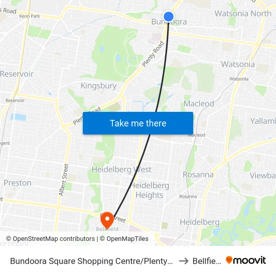 Bundoora Square Shopping Centre/Plenty Rd to Bellfield map