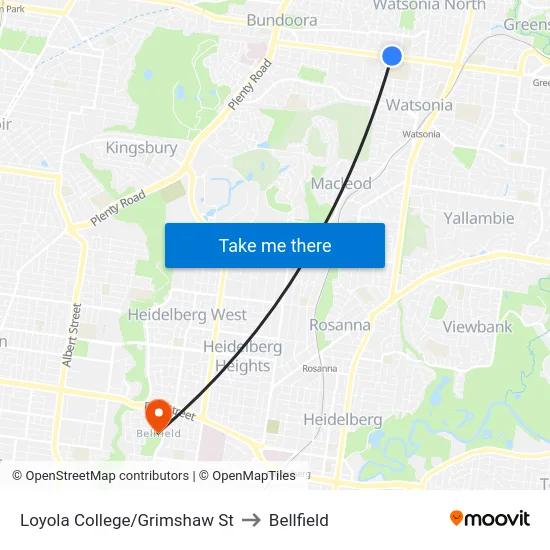 Loyola College/Grimshaw St to Bellfield map