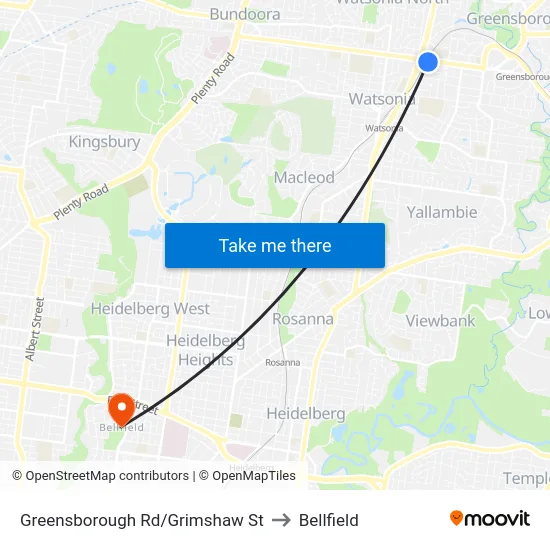 Greensborough Rd/Grimshaw St to Bellfield map