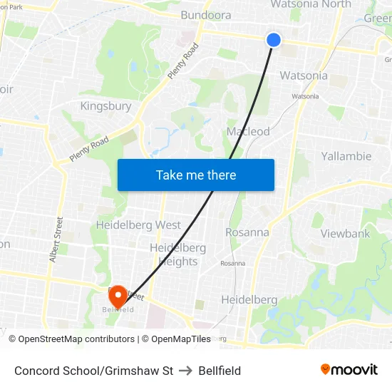 Concord School/Grimshaw St to Bellfield map