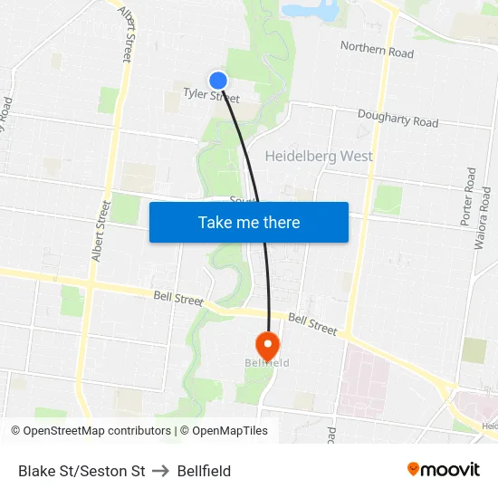 Blake St/Seston St to Bellfield map