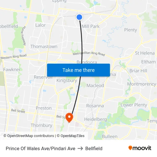 Prince Of Wales Ave/Pindari Ave to Bellfield map