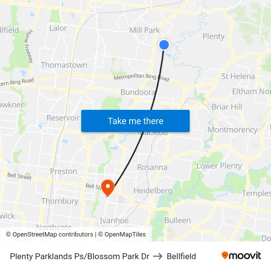 Plenty Parklands Ps/Blossom Park Dr to Bellfield map