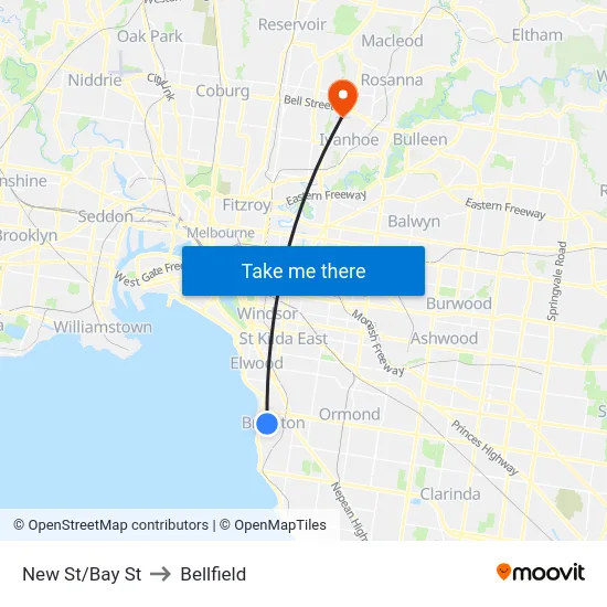 New St/Bay St to Bellfield map