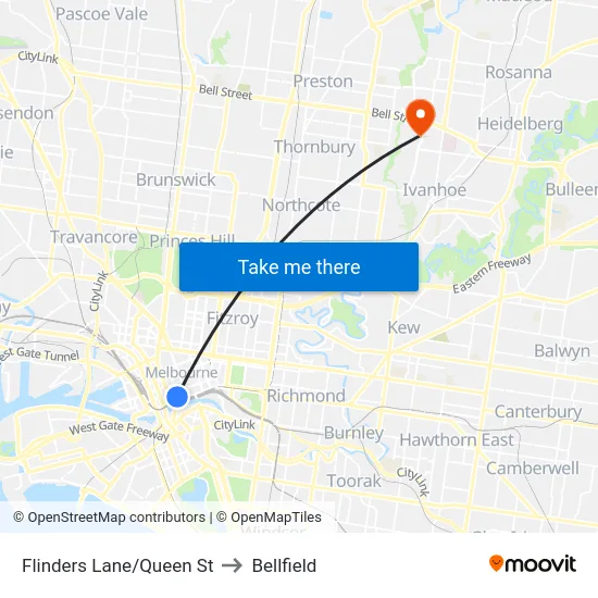 Flinders Lane/Queen St to Bellfield map