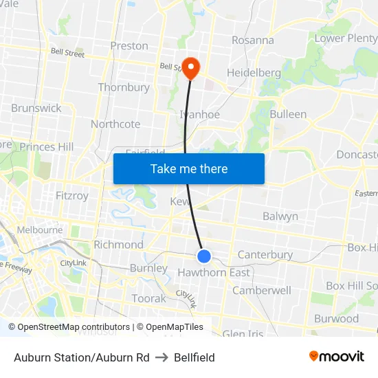 Auburn Station/Auburn Rd to Bellfield map