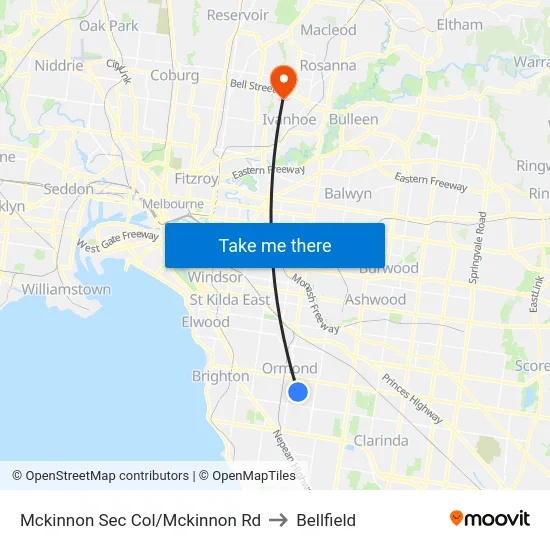 Mckinnon Sec Col/Mckinnon Rd to Bellfield map
