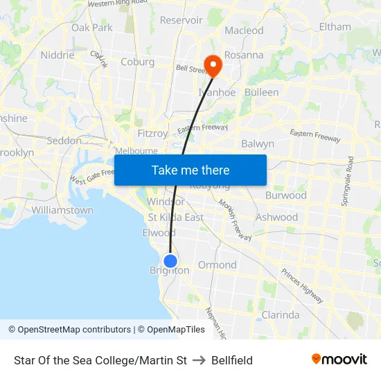 Star Of the Sea College/Martin St to Bellfield map