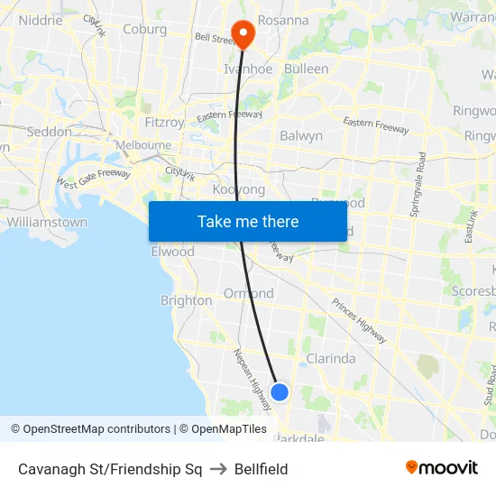 Cavanagh St/Friendship Sq to Bellfield map