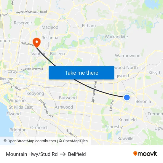 Mountain Hwy/Stud Rd to Bellfield map