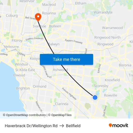 Haverbrack Dr/Wellington Rd to Bellfield map