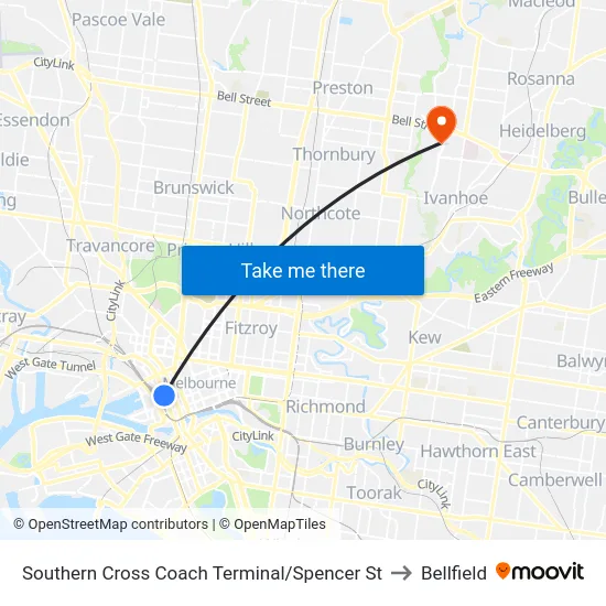 Southern Cross Coach Terminal/Spencer St to Bellfield map