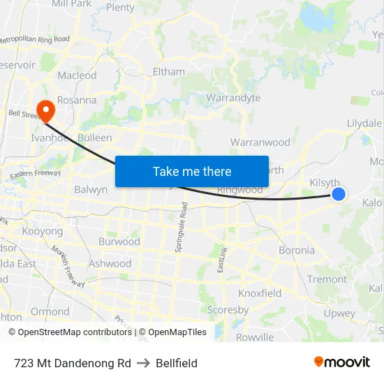 723 Mt Dandenong Rd to Bellfield map