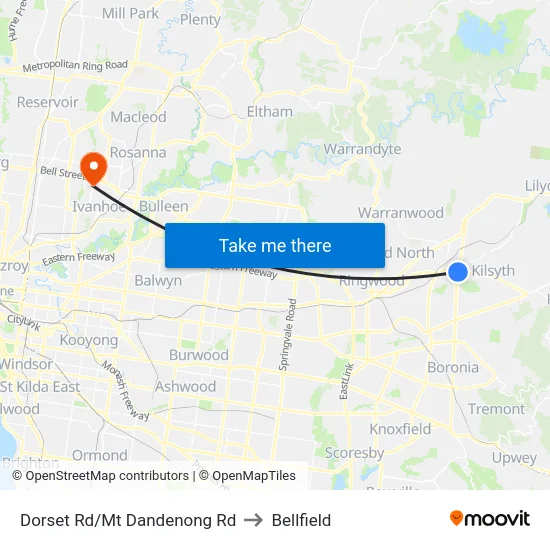 Dorset Rd/Mt Dandenong Rd to Bellfield map