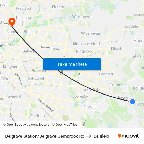 Belgrave Station/Belgrave-Gembrook Rd to Bellfield map