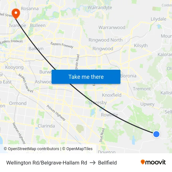 Wellington Rd/Belgrave-Hallam Rd to Bellfield map