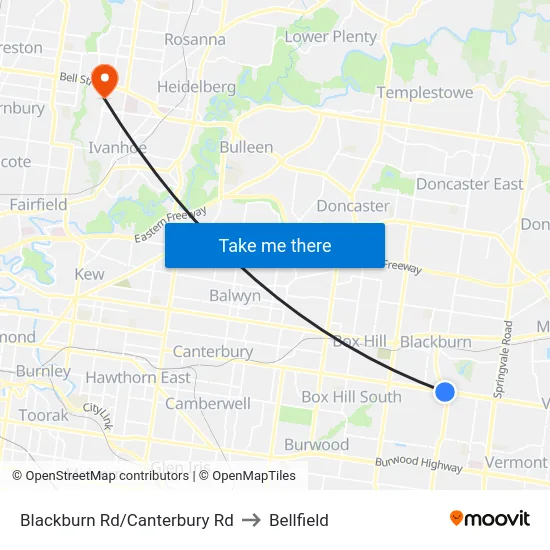Blackburn Rd/Canterbury Rd to Bellfield map