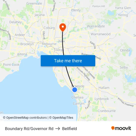 Boundary Rd/Governor Rd to Bellfield map