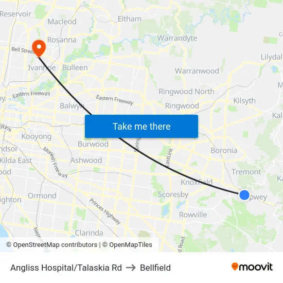 Angliss Hospital/Talaskia Rd to Bellfield map