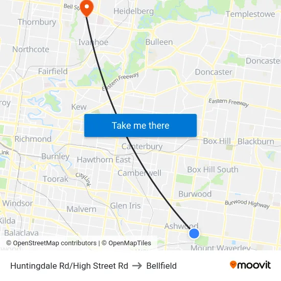 Huntingdale Rd/High Street Rd to Bellfield map