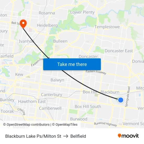 Blackburn Lake Ps/Milton St to Bellfield map