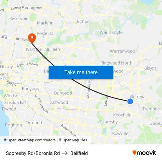 Scoresby Rd/Boronia Rd to Bellfield map