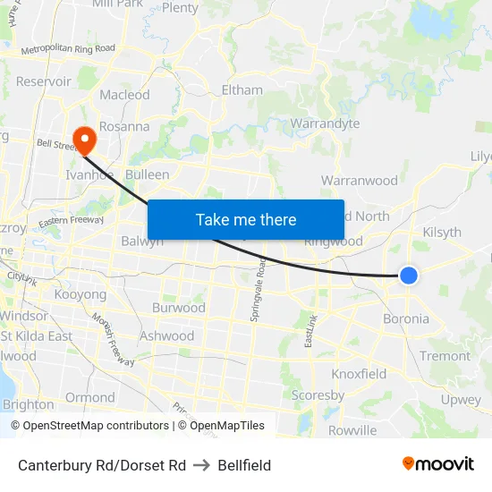 Canterbury Rd/Dorset Rd to Bellfield map